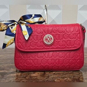 Christian Lacroix Red Embossed Crossbody Shoulder Bag NWT + Free Purse Scarf